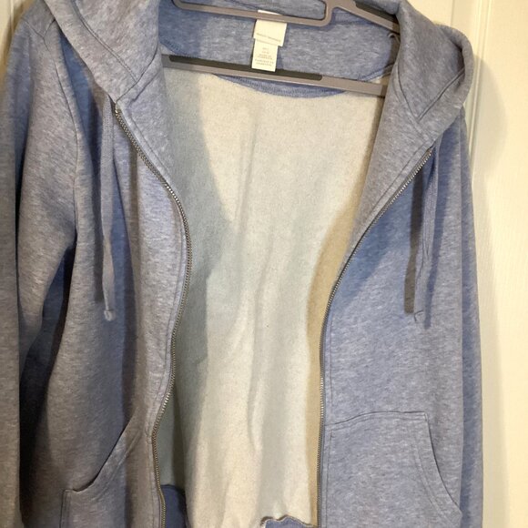H&M Basics Women's Light Blue Fleece Hoodie Size L Front Zip Pockets Warm Soft - Picture 4 of 8
